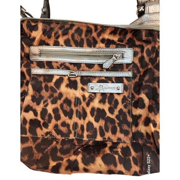 Metallic Silver B. Makowsky Genuine Leather Tote Shoulder Bag With Leopard Print - Picture 4 of 13
